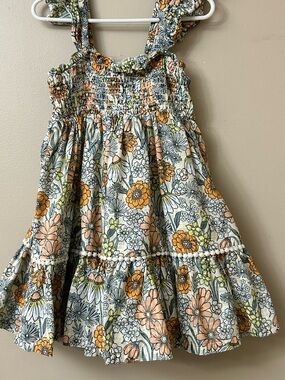 Girls Floral Smocked Sundress in Peach and Yellow